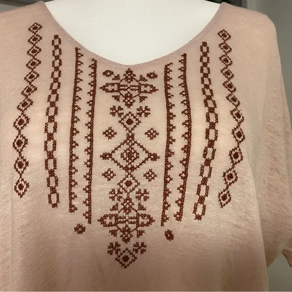 Boho Embroidered Top in Dusty Pink and Brown - Picture 2 of 12